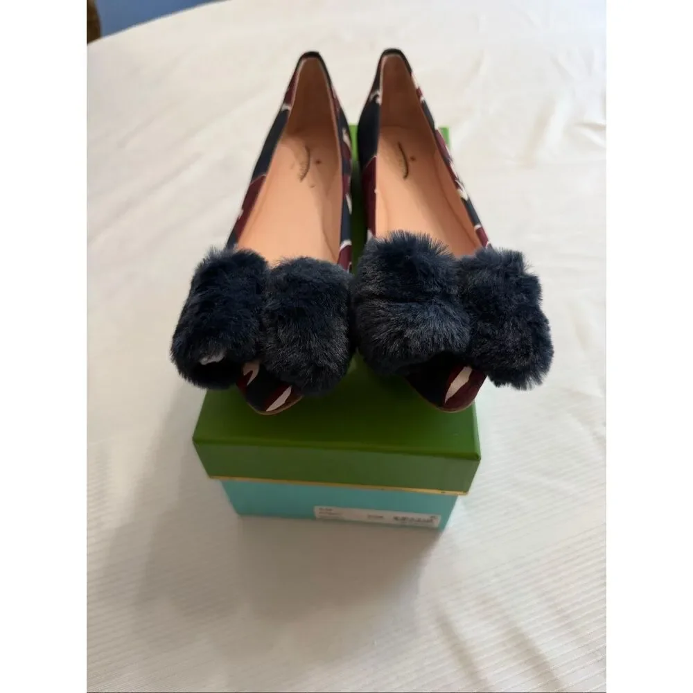 kate spade‎ Navy Floral Fur Bow Flats